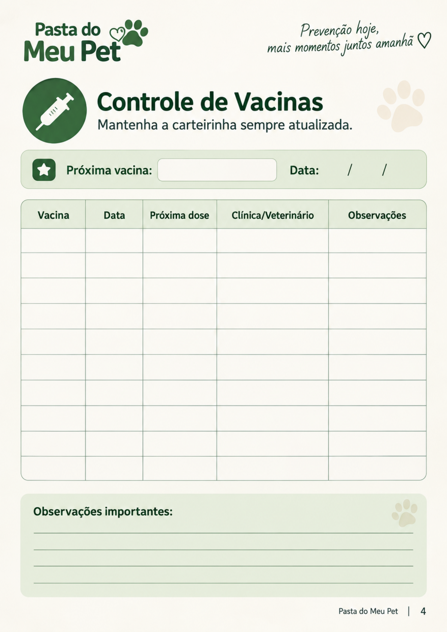 Controle de vacinas do organizador