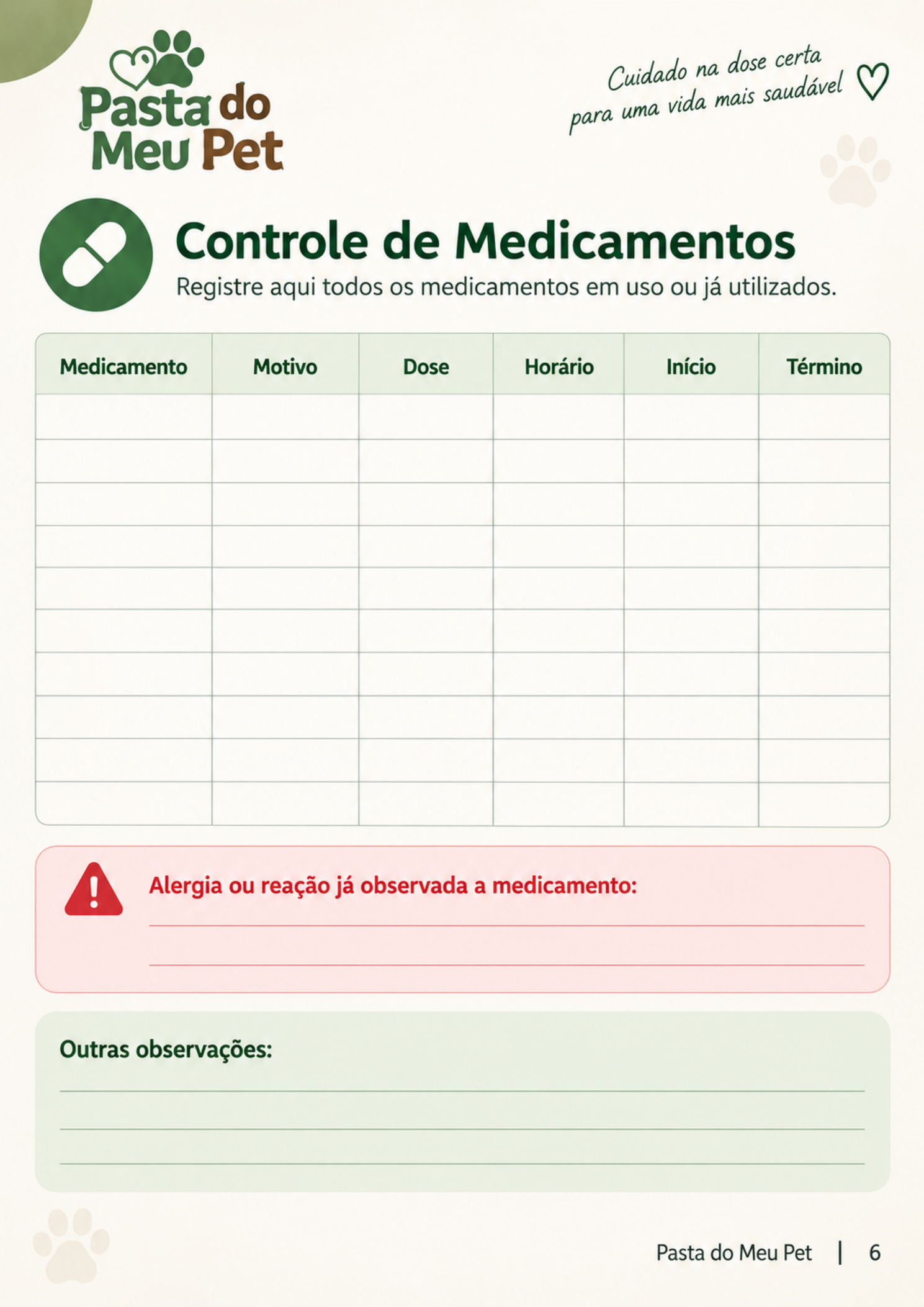 Controle de medicamentos do organizador