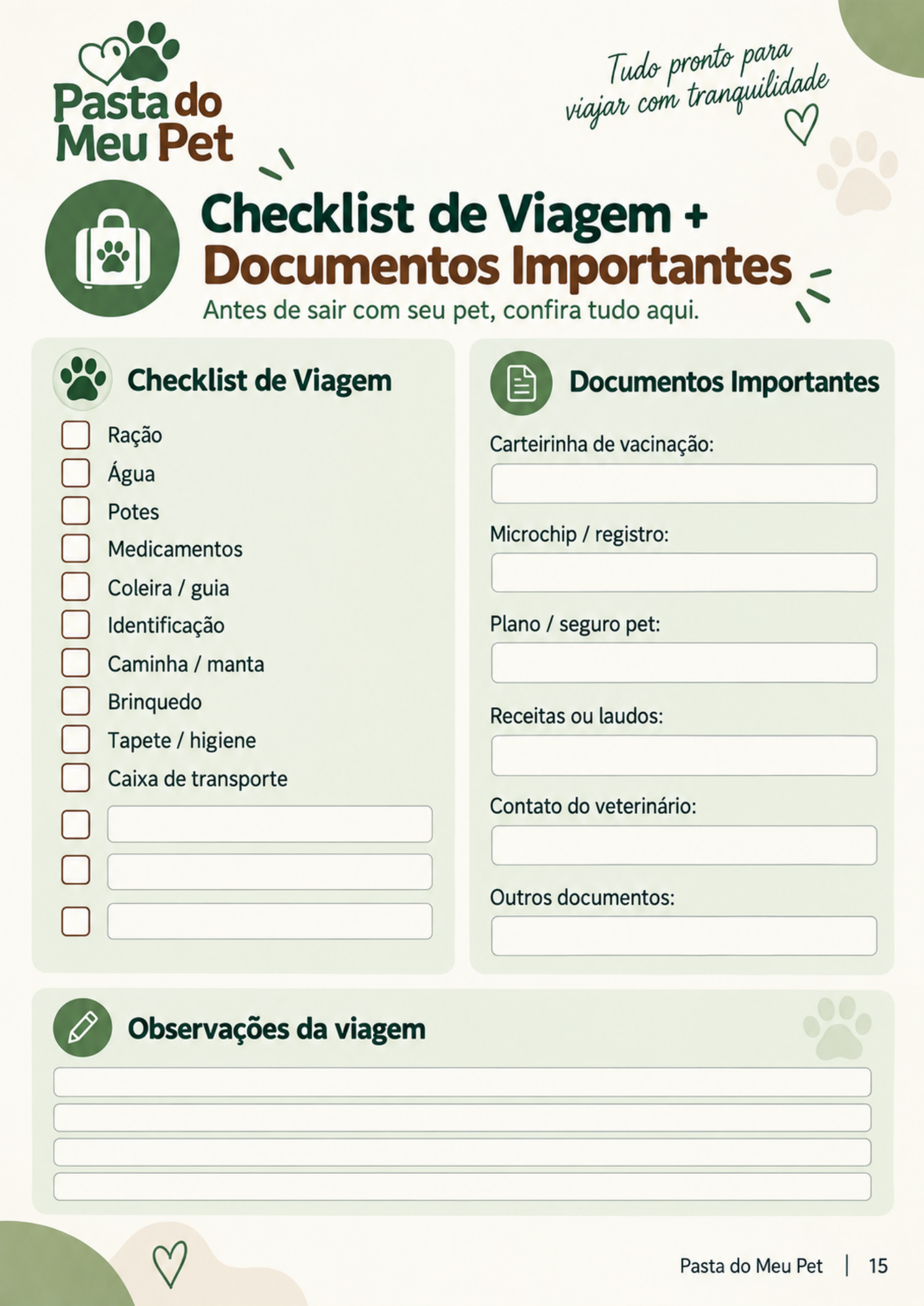 Checklist de viagem e documentos importantes do organizador